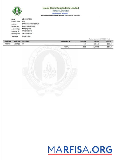 Downloadable Bangladesh Islami Bank Limited bank statement word template